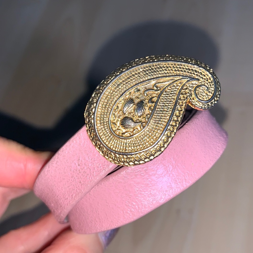 TANJAY Vintage Gold Paisley Thin Leather Belt - Picture 1 of 6